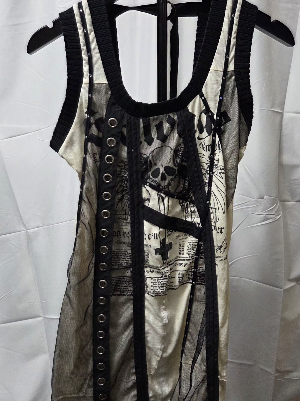 VTG 2000s Salvage Skull Mesh Detail Tunic Mini Dress - M